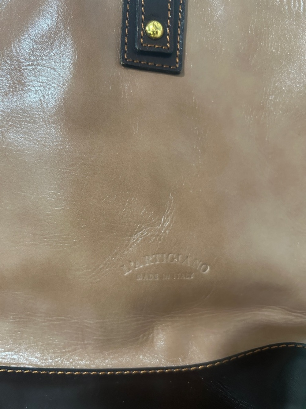 Beige and Dark Brown Leather Tote
